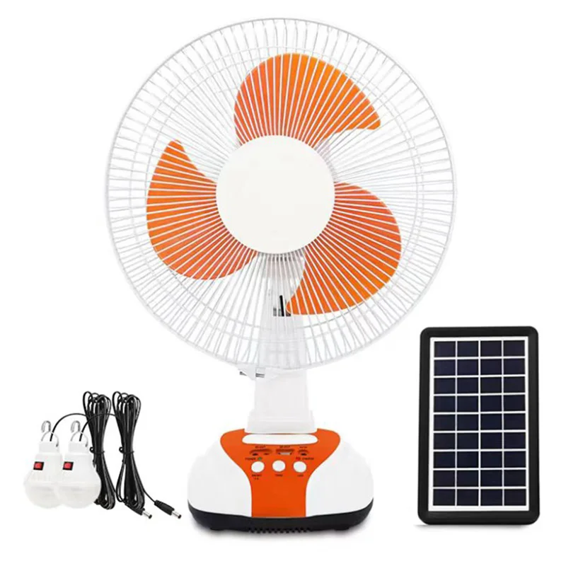 12 Inch Battery Fan Solar Charge Table Fan USB Power Bank Function Led Light Solar Rechargeable Fan For Emergency