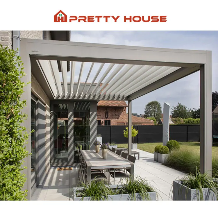 Prettyhouse Custom LED Lights Louvre Bioclimatic Aluminium Pergola Manufacturer Factory