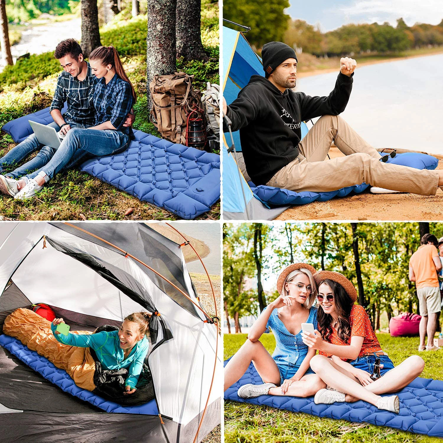 Camping Air Sleeping Pad Mat - Foot Press Inflatable Lightweight Backpacking Pad for Hiking Traveling