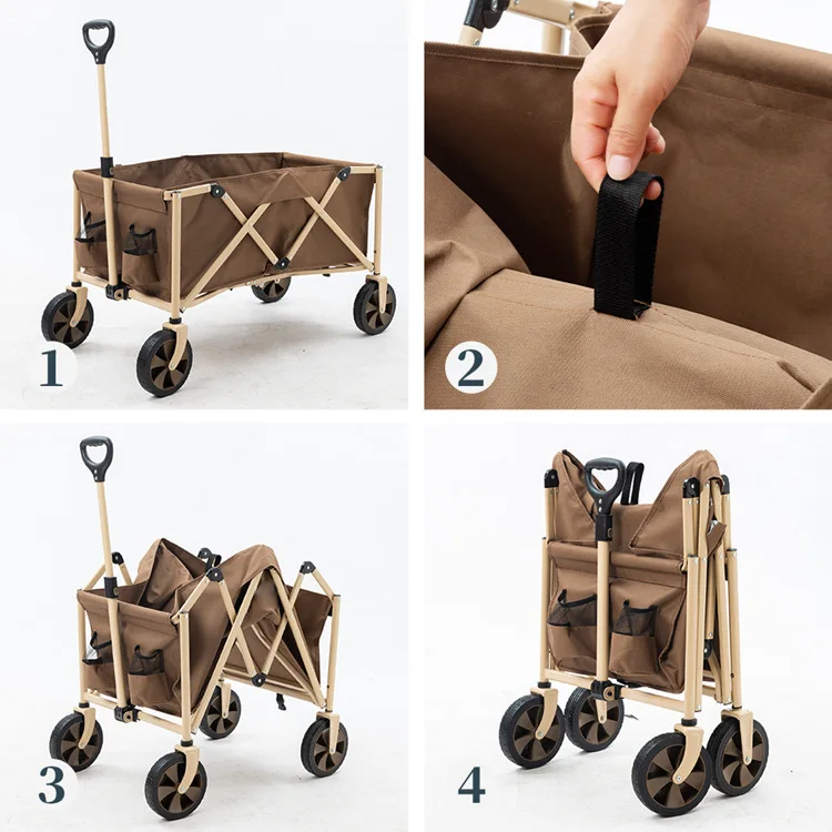 Outdoor Collapsible Utility Camping Garden Metal Folding Beach Wagon Cart with Balloon Wheels