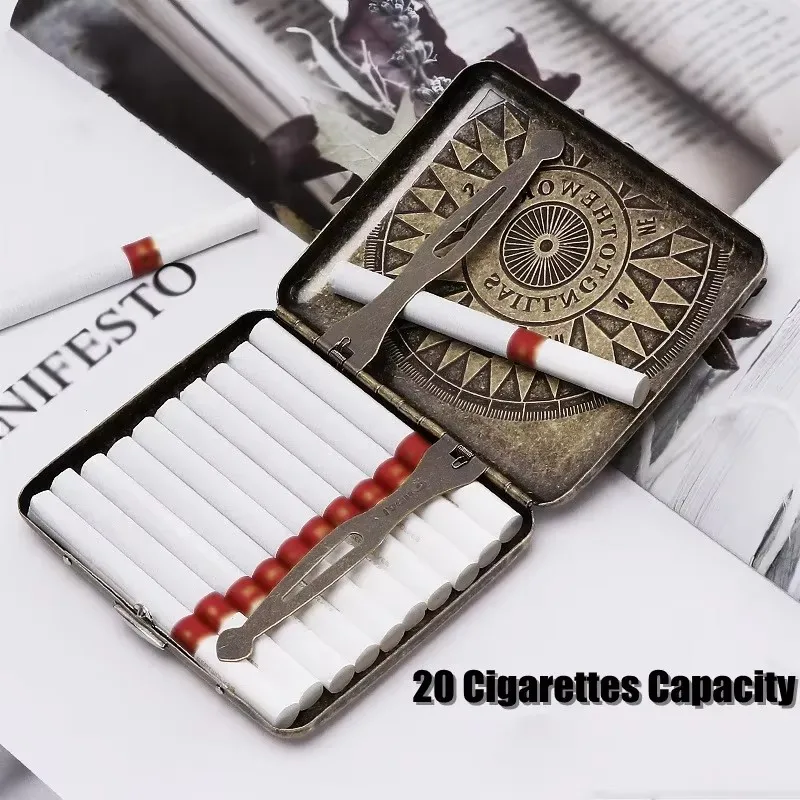 RTS Factory Vintage Metal Cigarette Case Box Portable 20 Cigarettes Case Holder Retro Smoke Tool Pocket Smoking Accessories