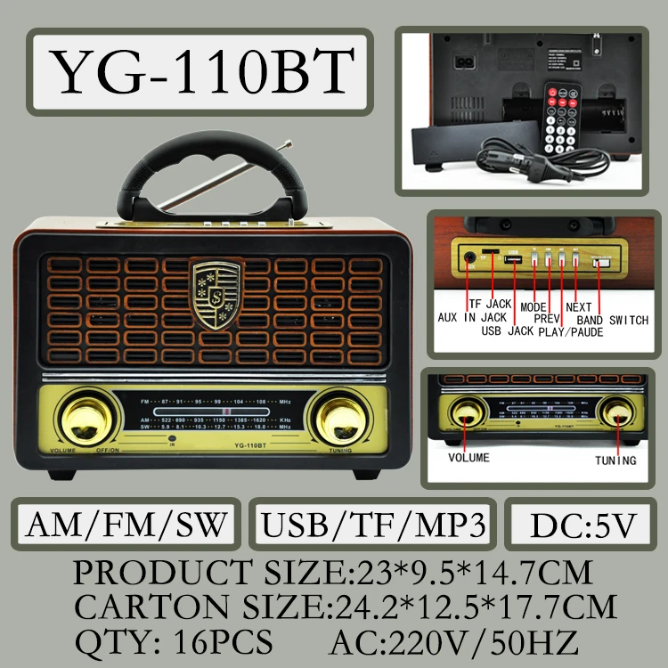 High Quality Retro Portable Fm Radio Wireless Wood Music Player Wood Grain Audio Karaoke Speaker