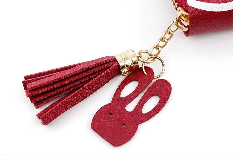 Mini Short Small Pu Leather Solid Coin Credit Card Holder Pocket Rabbit Tassel Pendant Girl Custom Logo Lady Women Purses Wallet