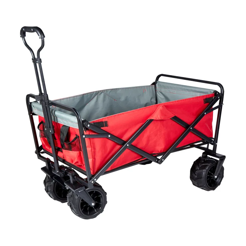 OEM heavy duty portable garden pull handle 4 wheel outdoor camping trolley cart foldable beach sport utility hiking wagon