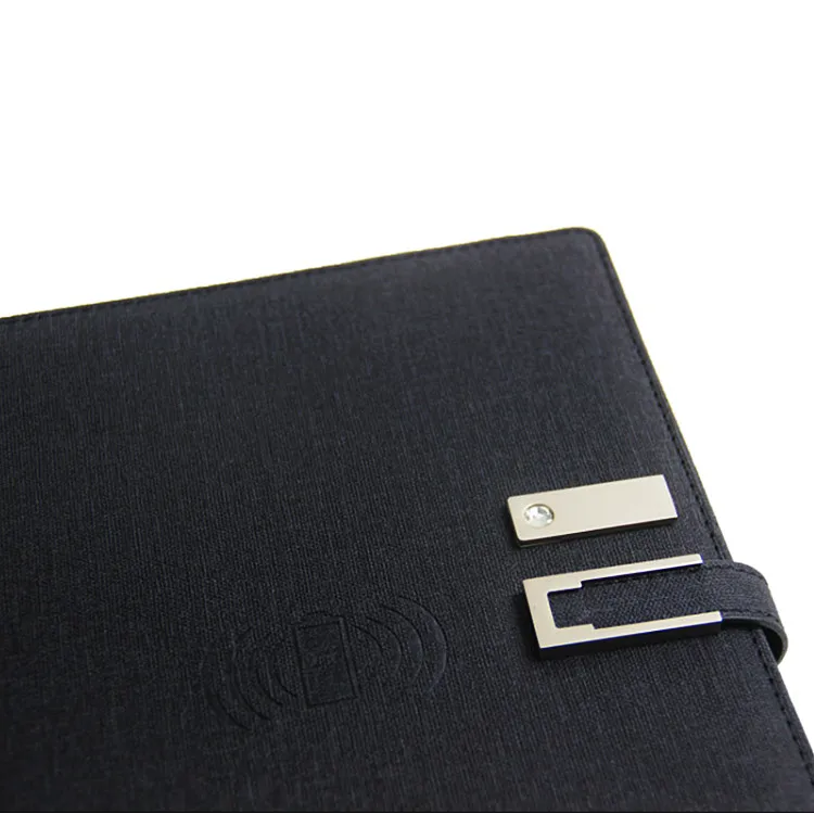 Business luxury smart pu leather custom loose-leaf wireless charging notebook with U disk