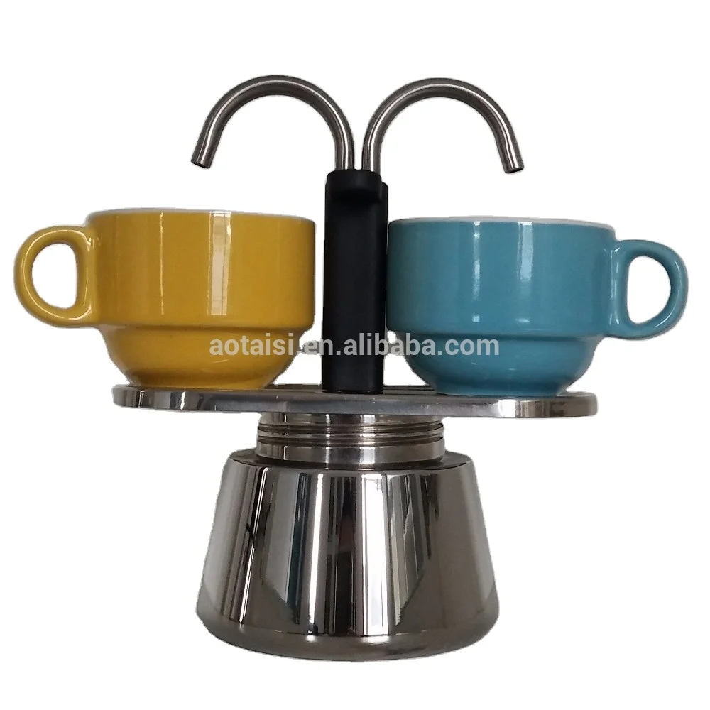 China supplier oem custom 2 cup stainless steel dual pipe coffee maker espresso machines