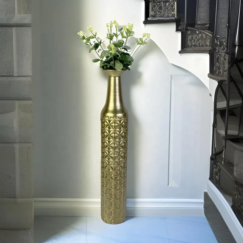 Lander Non-fragile large tall modern home decoration ornaments art floor metal gold vase for hotel