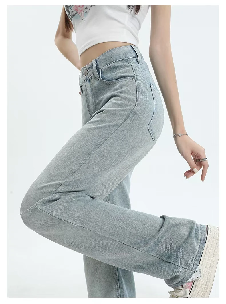 Summer 2024 new style  lyocell high-waist denim white color environmental grey blue  loose and long wide-leg pants