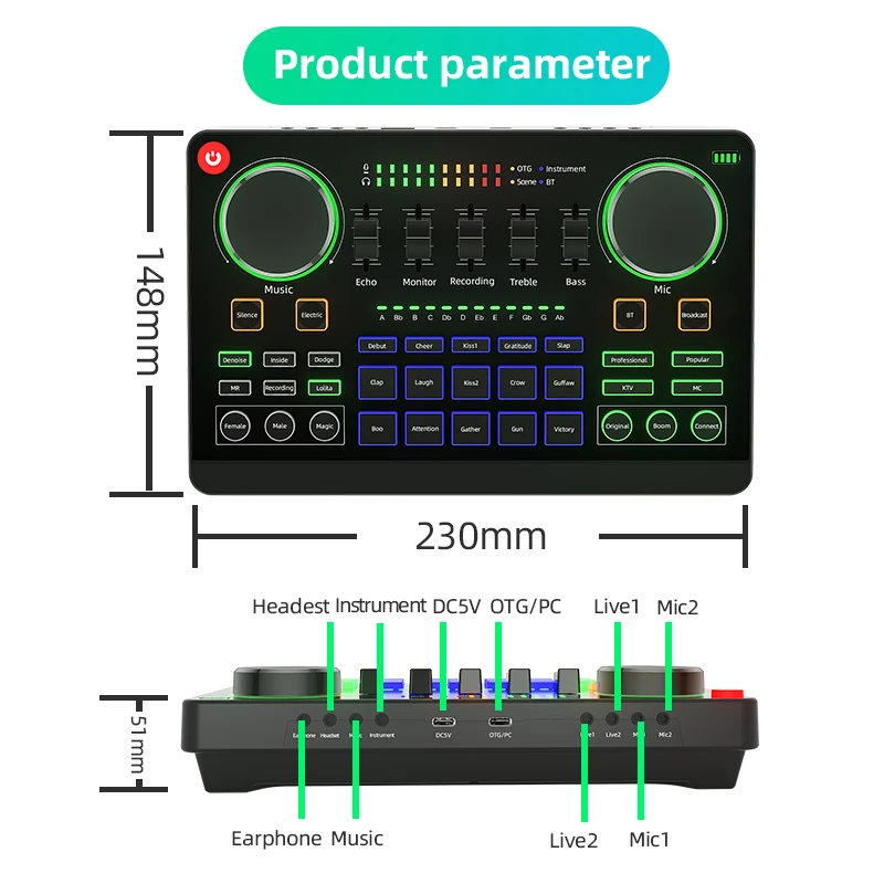 S9 Live Audio USB Interface with DJ Mixer Sound Card Mobile Phone Voice Changer Karaoke Voice for Live Broadcast Recording