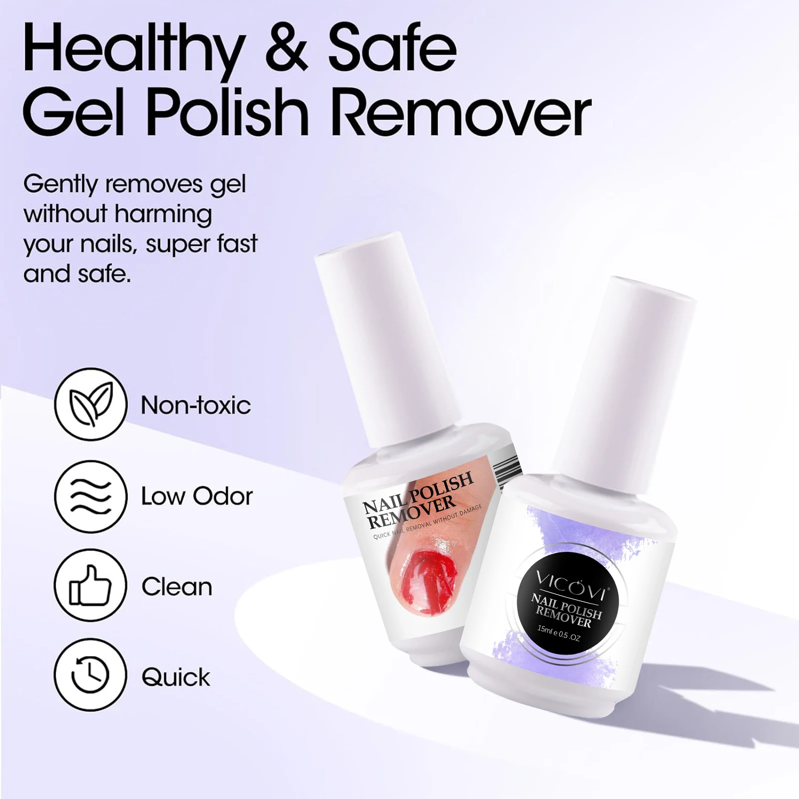VICOVI Wholesale Nail Care Harmless OEM Private Label Uv Gel Healthy Sale Gel Polish Remover 15ml Magic Nail Polish Remover Gel
