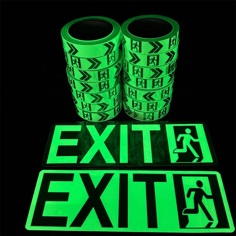 Custom Photoluminescent Film Eco Solvent Printing Self Adhesive Luminous Tape Aluminium Exit Stickers Glow in The Dark