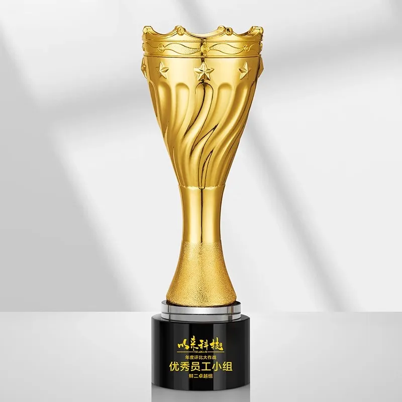 Metal Trophy V-shaped Brand Sales Monthly Champion Medal Awards Crystal Trophy Customized Event Souvenirs