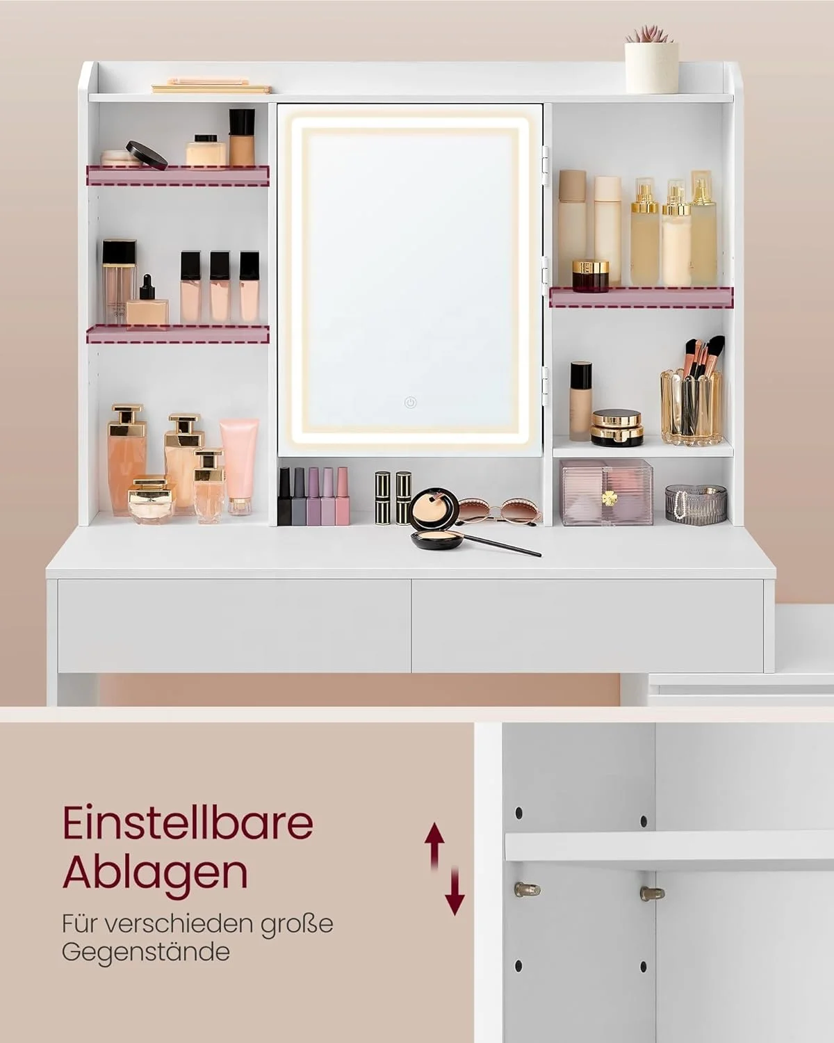 Makeup Vanity Table Lighted Mirror Dressing Table Led Adjustable Shelve makeup desk With Drawers Dressing Table with Mirror