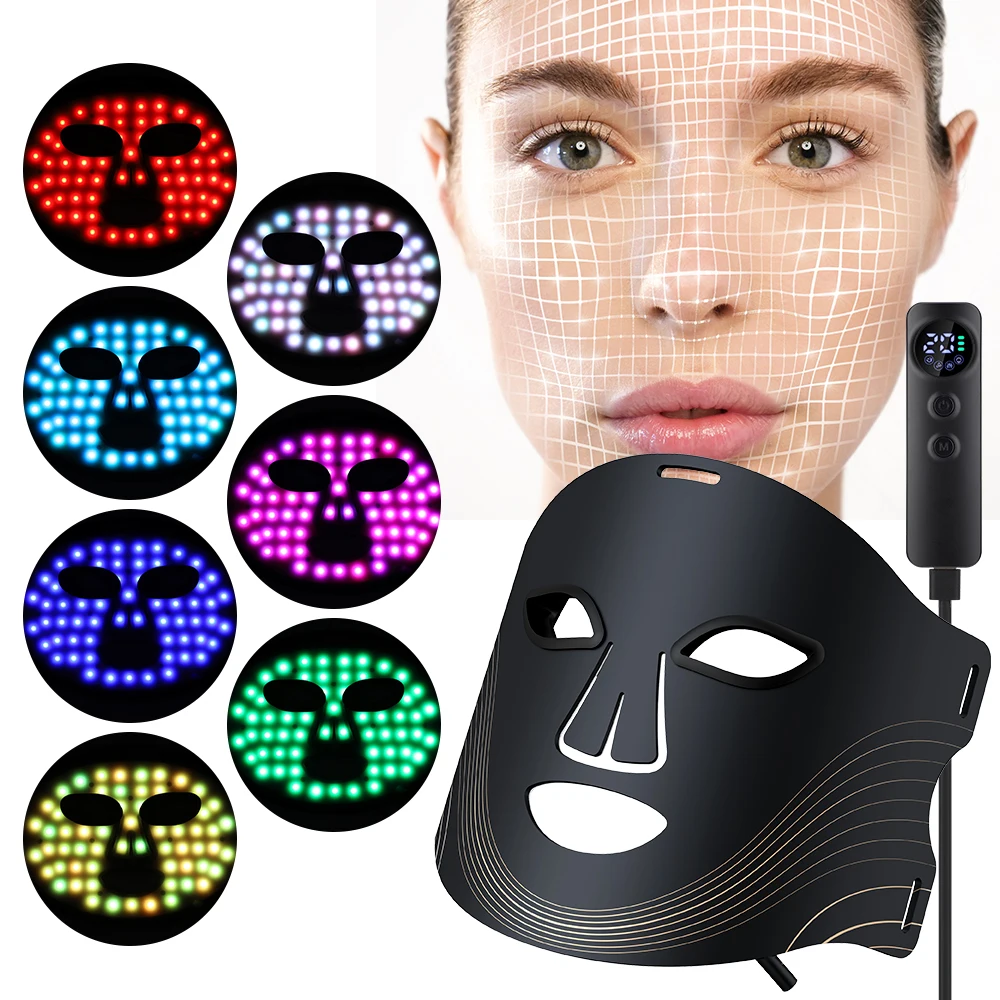 Anti aging 7 colors photon red light therapy facial beauty mask silicone face led mask