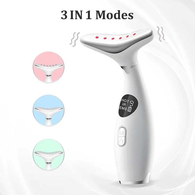 Smart Handheld 3 in 1 Face Lifting Instrument with 9 Gear 3 Color Modes Anti Wrinkles Neck Massager Device