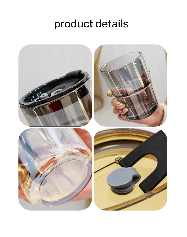 15oz glass coffee mugs travel tumbler with lid straw and Thermal insulation leather cover juice milk Water Drinking cup
