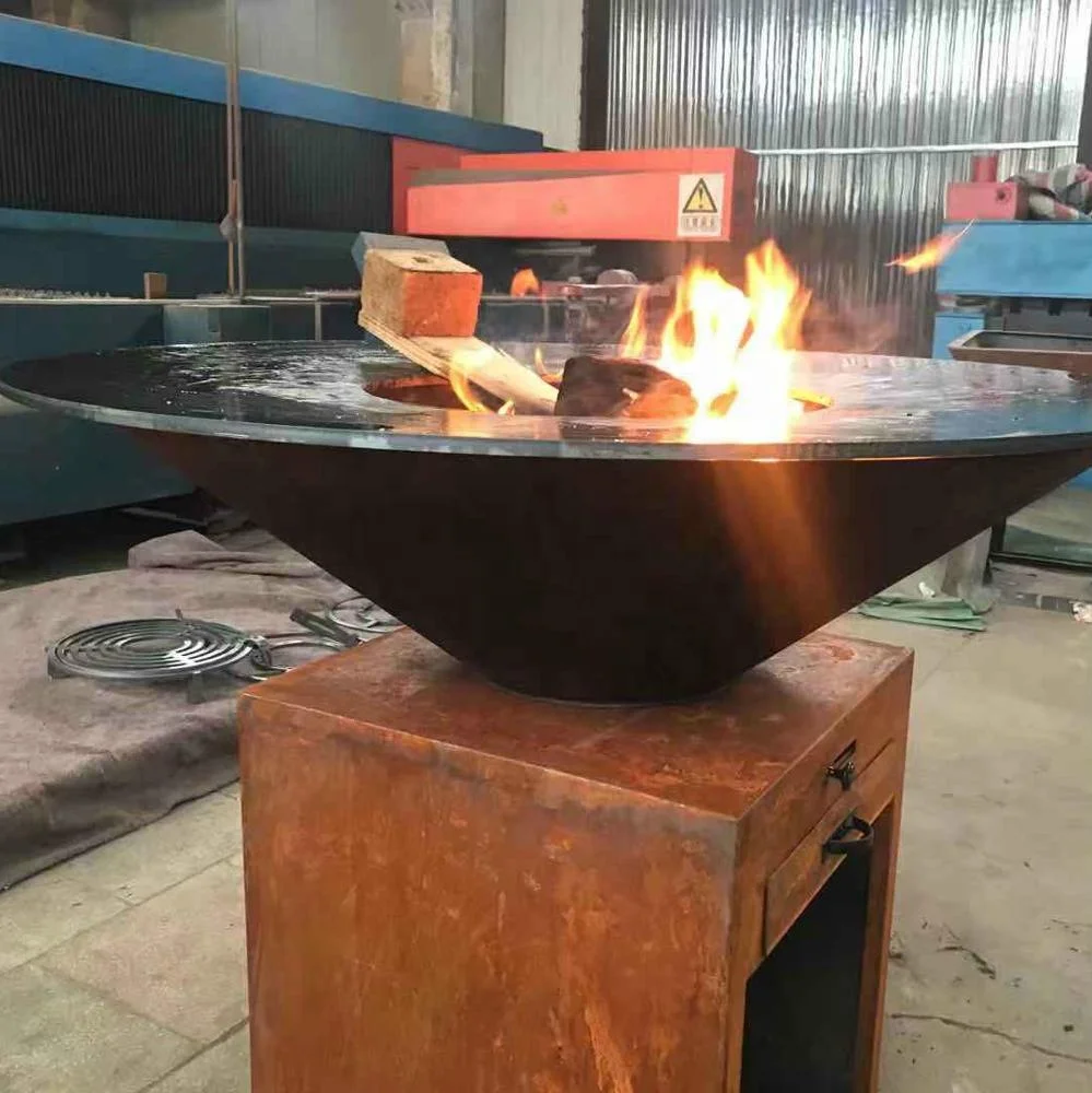 Easy Installation Weathering Steel Fire Pit With Grill Table BBQ
