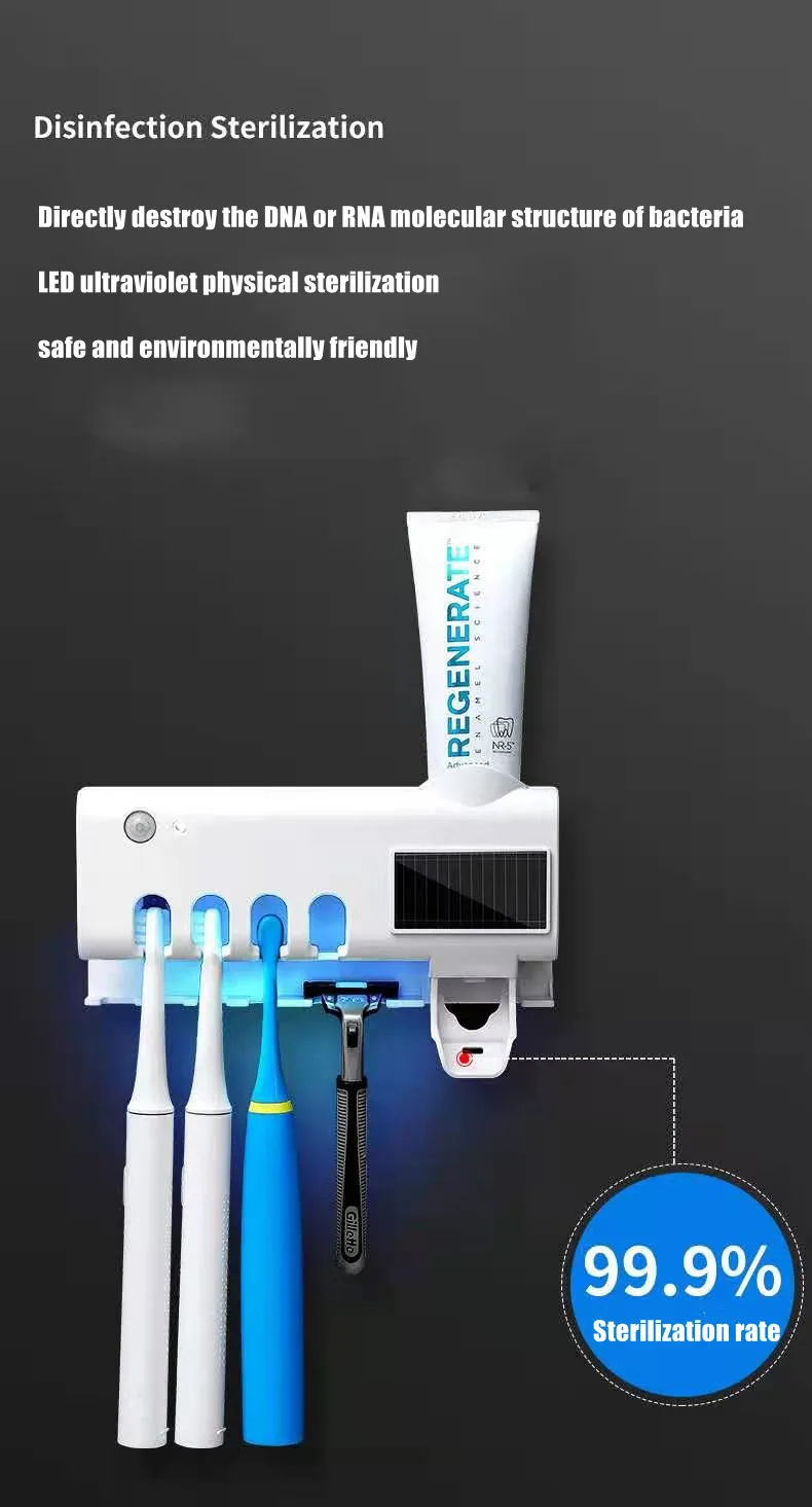 2021 Hot sale Wall Mounted Portable Rechargeable USB UVC LED Toothbrush Sterilizer solar toothbrush