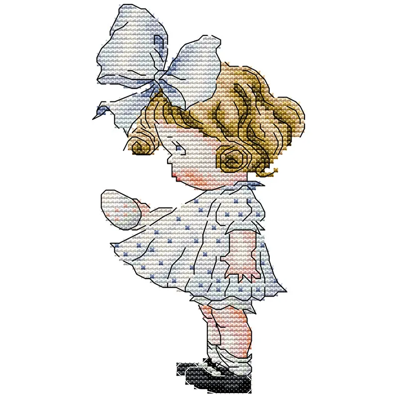 Handmade  Embroidery Kits For Kids Beginner Cross Stitch Kits With Cartoon Girl Pattern