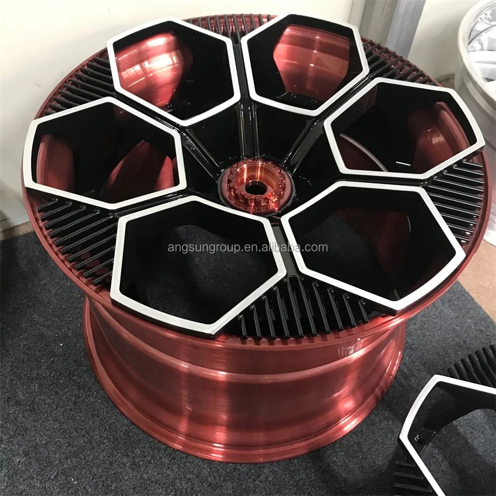 Fashion design high quality 3 pieces 20 21 22 forged split alloy wheel brush red outer lip inner barrel for Lamborghini