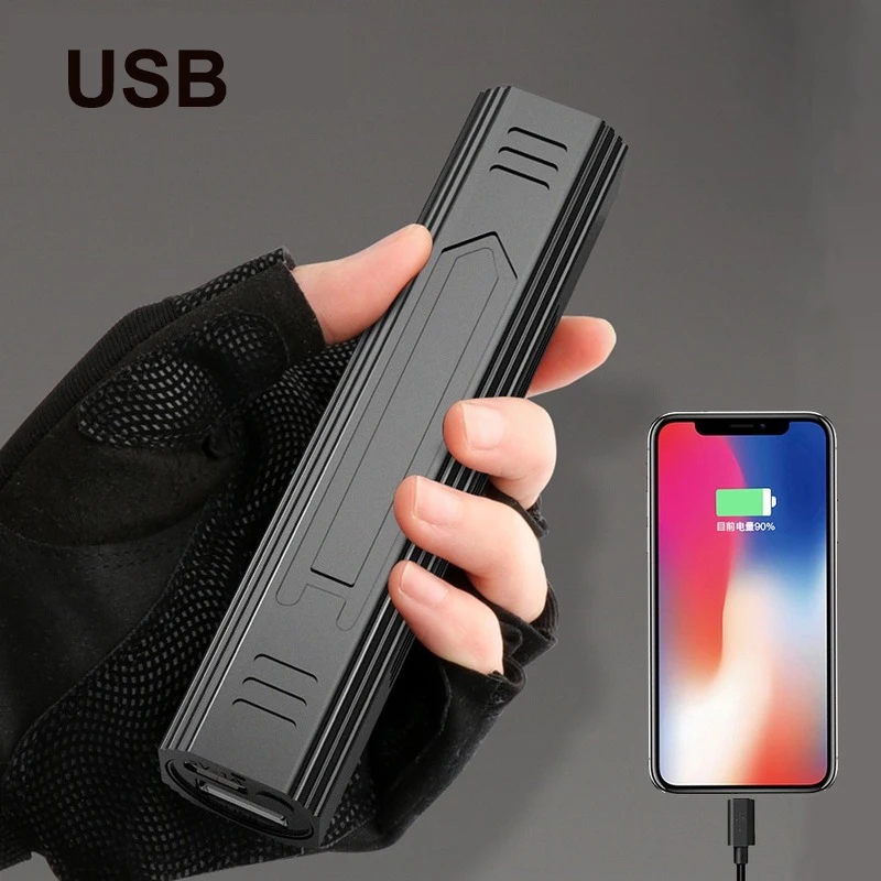 Original XM-L T6 Power Bank Led Flashlight Torch Waterproof Built In Battery Shock Resistant Self Defense Hard Bulb Light