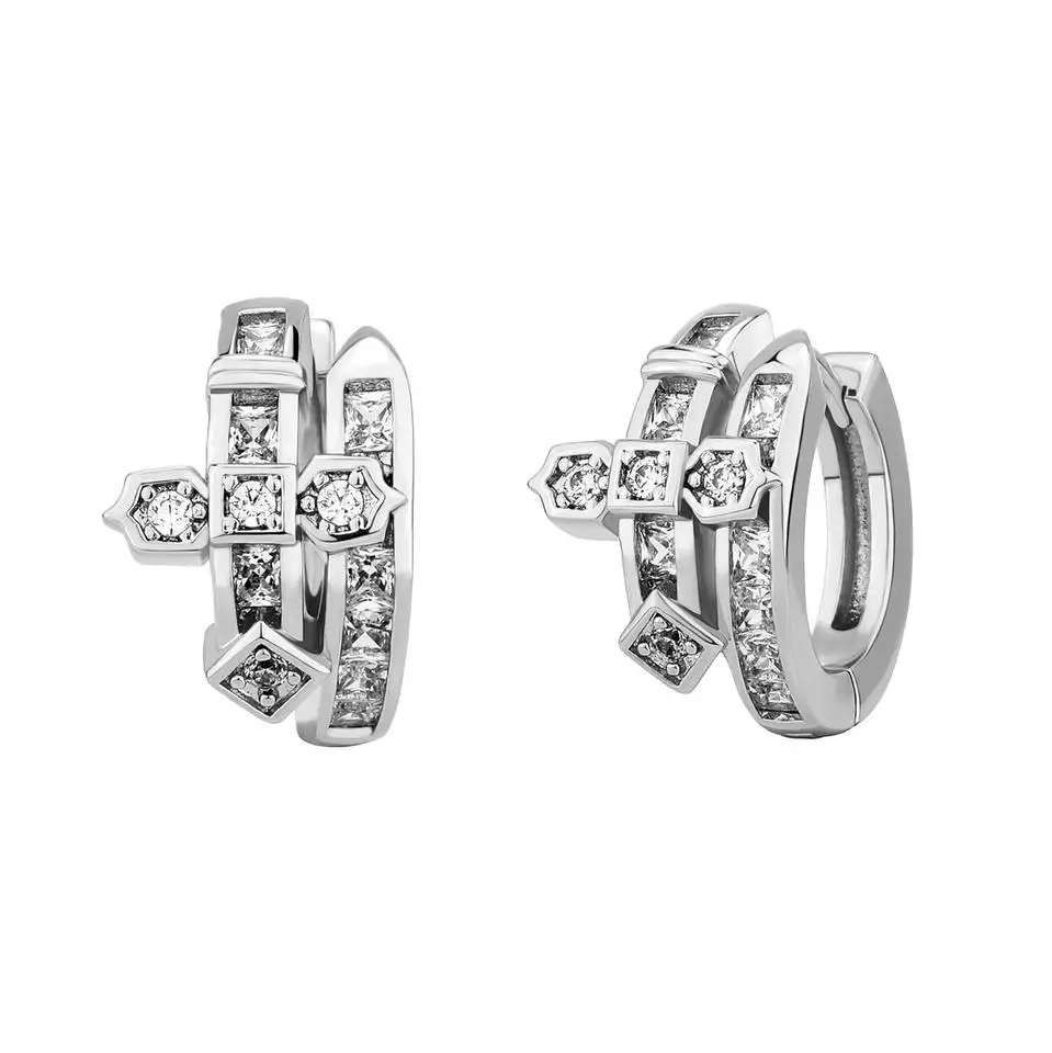 Hiphop Gift Men Women Jewelry Iced Out Micro Pave Cubic Zirconia Bling Punk Sword of Justice Cross Huggie Earring
