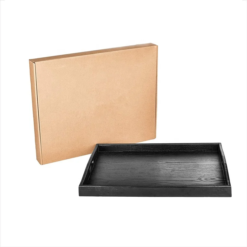 wholesale custom luxury High quality Large Black Ash Wood Serving Tray for Handles