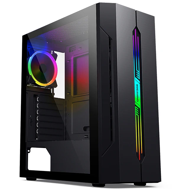 Internal RGB Fans ATX Gaming Computer Case with Light Strip Irregular Personality Panel Design