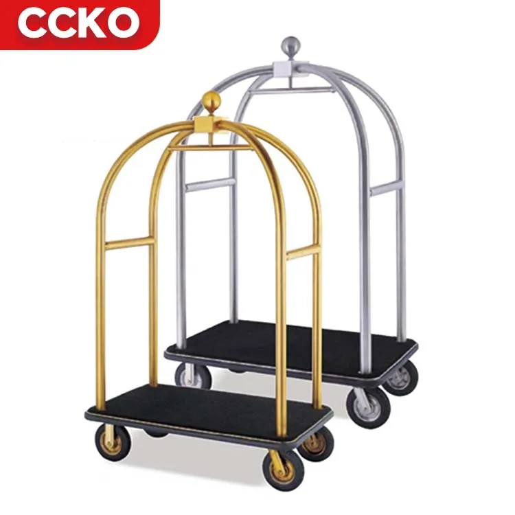 Gold Stainless Steel Tool Hanger Birdcage Luggage Carts Bellman Bellboy Cart Banquet Lobby Hotel Supplies Luggage Trolley Cart