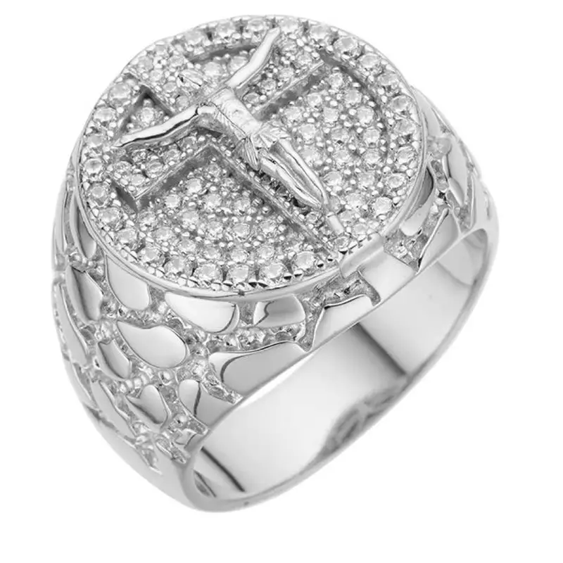 Hiphop Men Iced Jesus On Cross Fine Pinky Nugget Jewelry Solid 925 Sterling Silver moissanite Ring Men VVS With Gra Certificate