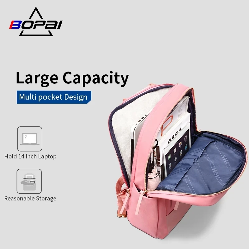  BOPAI korean fashion bag pack for ladies large capacity travel lightweight casual waterproof 14 inch laptop women