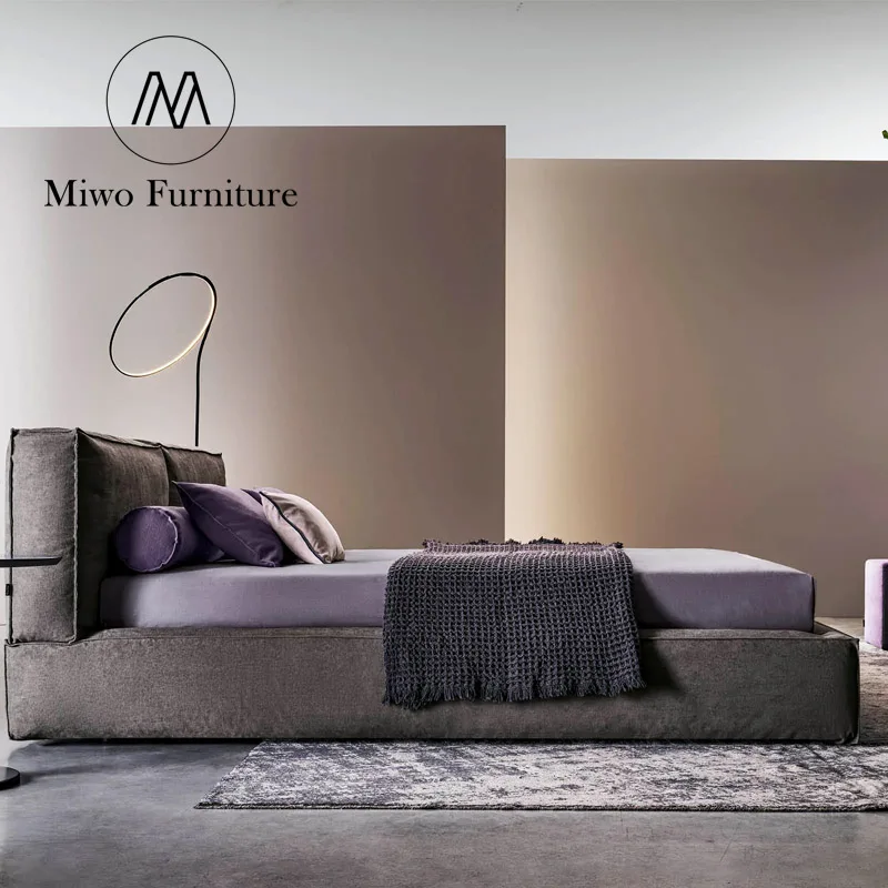 Italian luxury modern simple fabric Double bed frame upholstered bed hotel comfort master bedroom King Size Bed custom