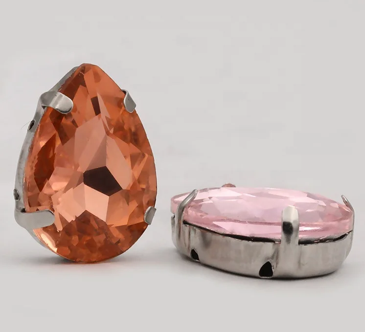 hmt194 300pcs Fancy tear drop flatback crystal buttons loose sew on rhinestone buttons with metal for wedding dress