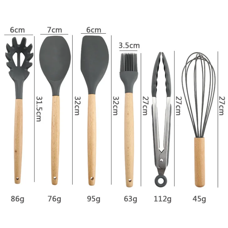 
11pcs Silicone Cooking Utensil Set with Hold and Wooden Handle BPA Free Non-stick Heat Resistant Cookware Set 