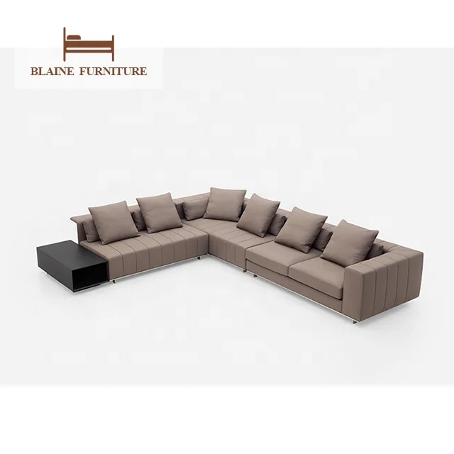 Italian Minimalism Living Room Furniture Metal Frame 4 Seater Couch Designer Genuine Leather Premium Beige Sofa Set
