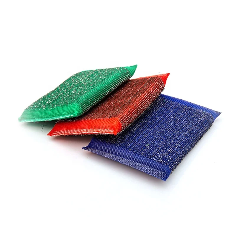 Factory Wholesale Metal Striped Kitchen Cleaning Sponge for Dishes Customized Color Stainless Steel Wire Mesh Sponge Scrubber