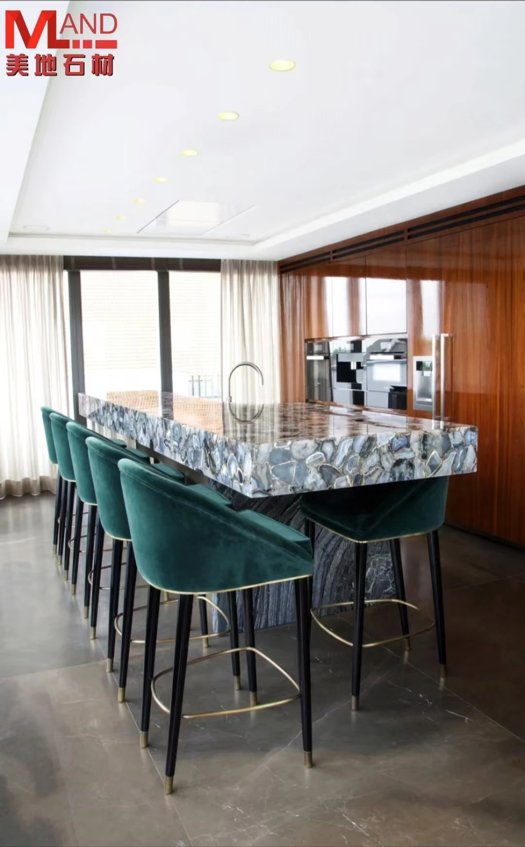 Factory direct sales natural gemstone agate furniture dining table island luxury  stone custom luminous table