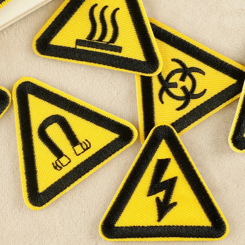 Traffic Warning Products Yellow Triangle Traffic Signs Iron On Embroidery Patches