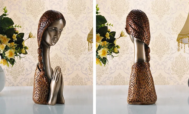 CREATIVE RESIN HOUSE ROOM TABLE TOP DECORATION PRAY HAND LONG HAIR HUMAN LADY GIRL STATUES FIGURINES SCULPTURES TOY DOLL CRAFT