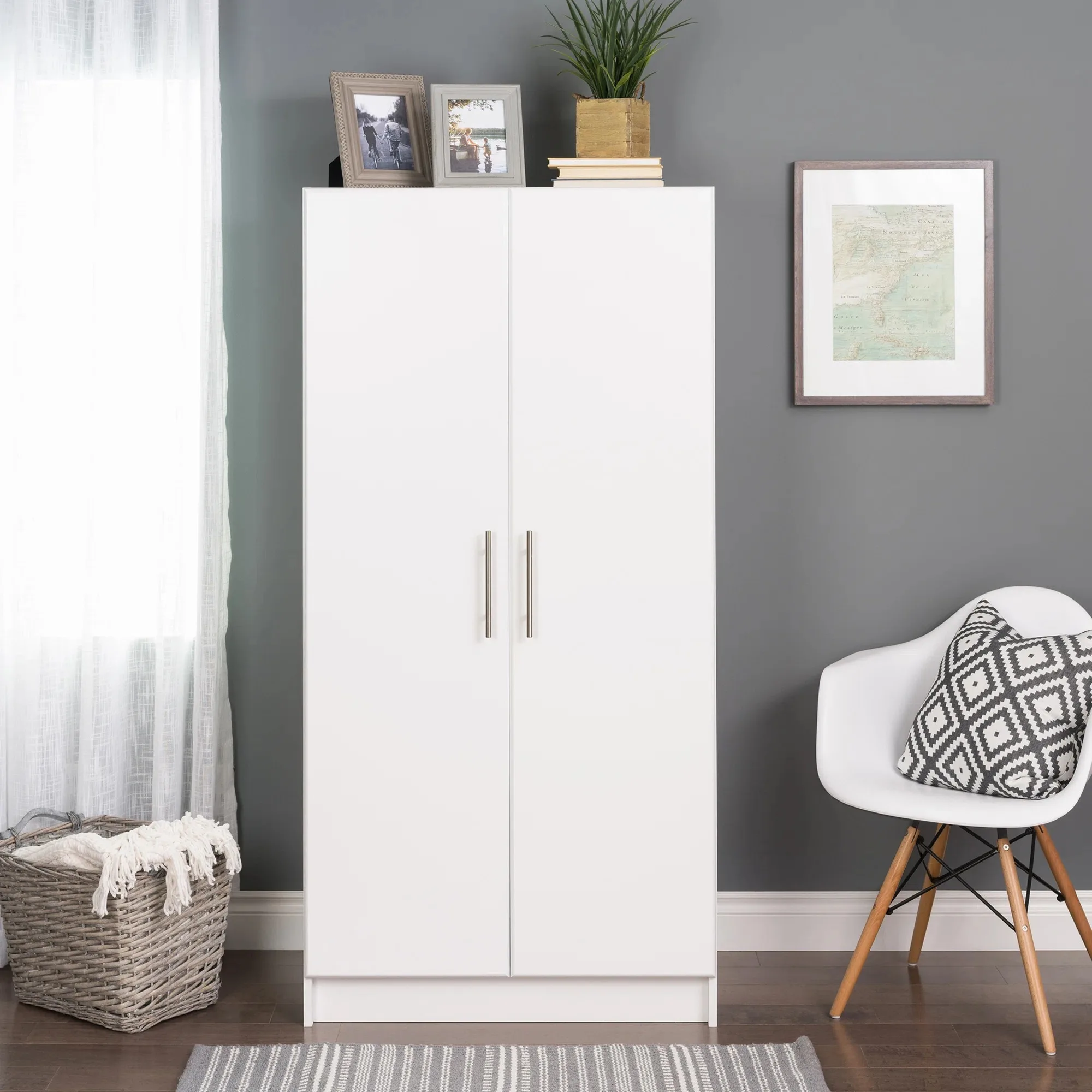 Bedroom Furniture FSC Approve 2 Door Wood Wardrobe Closet Rack Armoire with Hanging Rod and Storage