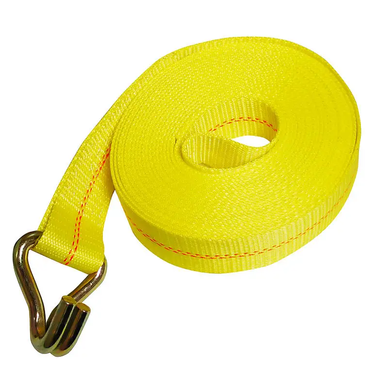 Heavy Duty  Polyester 2' Winch Strap With Wire Hooks With Covering   Cargo Winch Strap