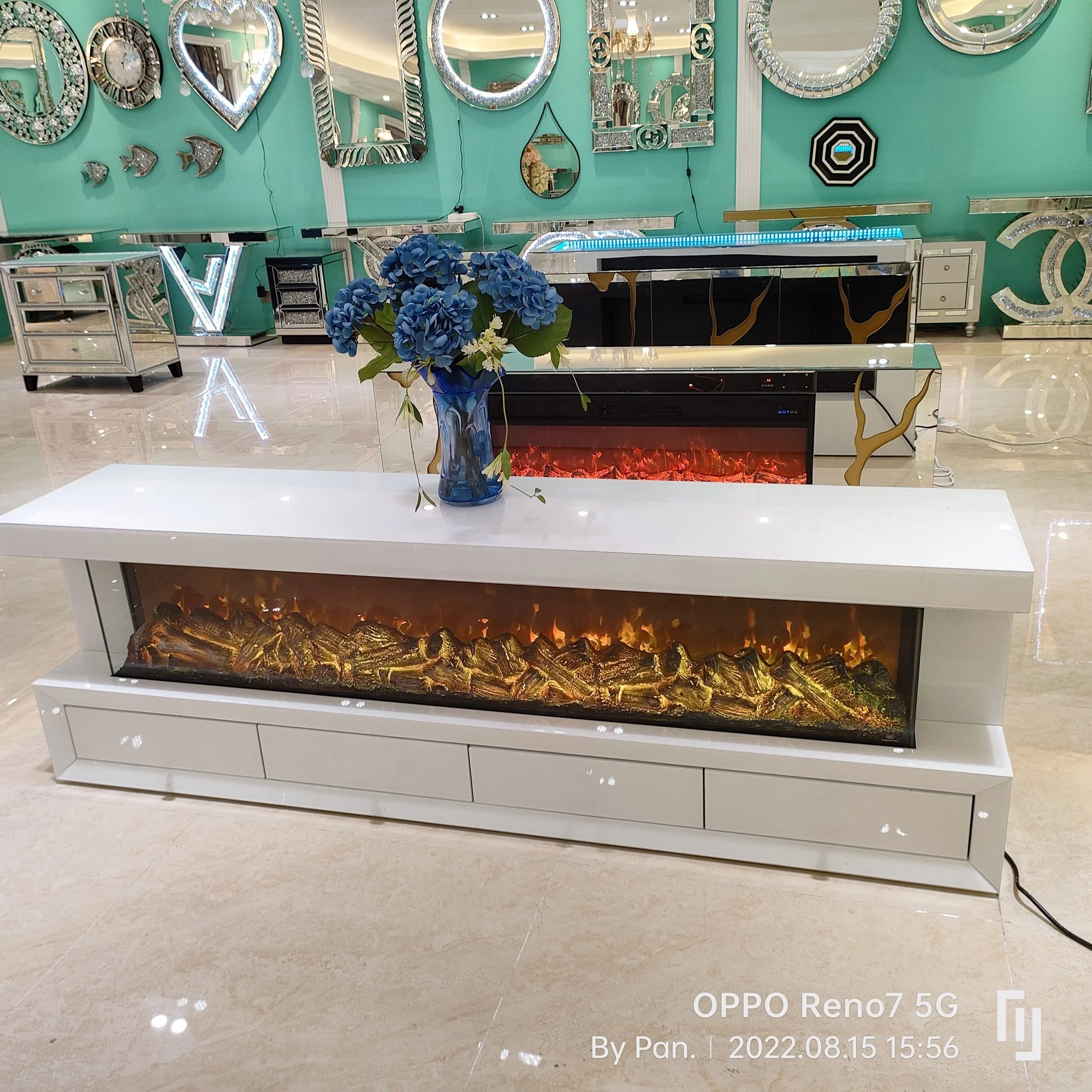 Guanding Electronic Mirrored Fireplace TV Stand with Multipl Color Flames Heater Speaker cheminee Kamin Chimney Muebles Meubles