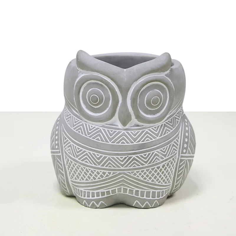 Redeco OEM Nordic Cement Flower Pot Concrete Indoor Cute Owl shaped Flower Pots & Planters For Garden Decor