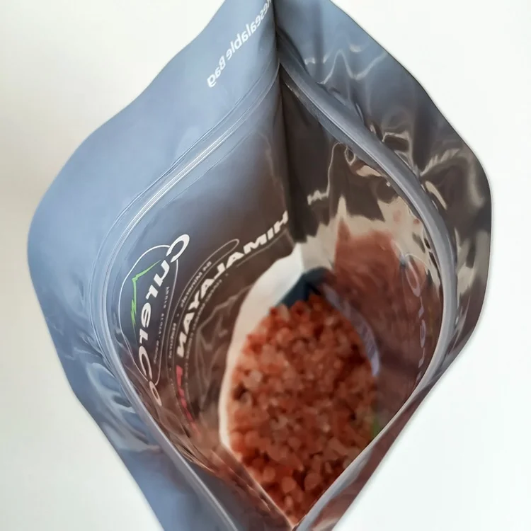 Customized printed logo plastic sea salt packaging pouch bag / stand up himalayan pink salt pouch with clear window