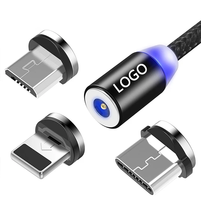 Wholesale customized 2.4a Mobile Phone data led charging  c micro 8pin usb charger cable 3 in 1 magnetic usb cable