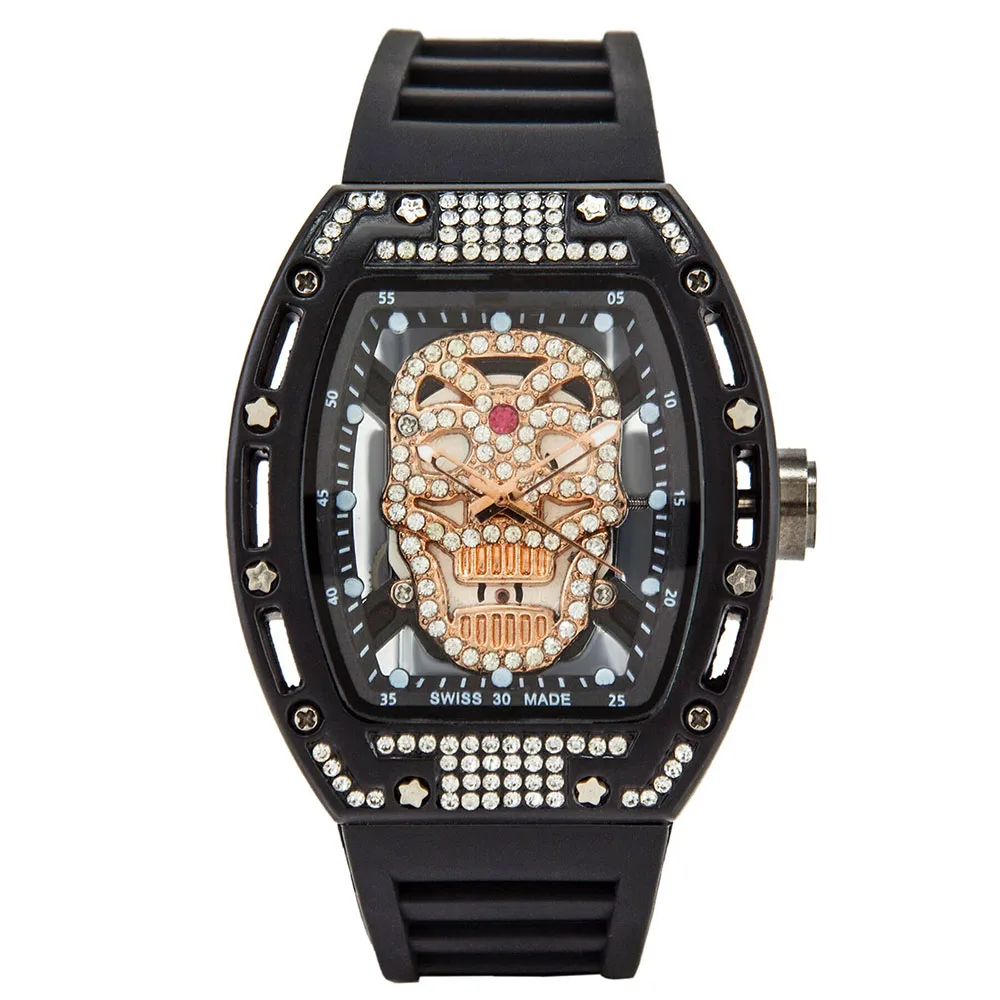 Men Skeleton Pirate Watches 3D Skull Transparent Crystal Designer Fashion Diamond Quartz Watch