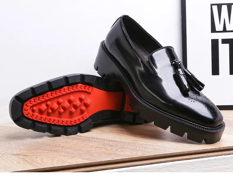 PDEP 2023 new arrival black genuine leather men loafers dress shoes rivet chunky rubber sole red bottom men wedding shoes