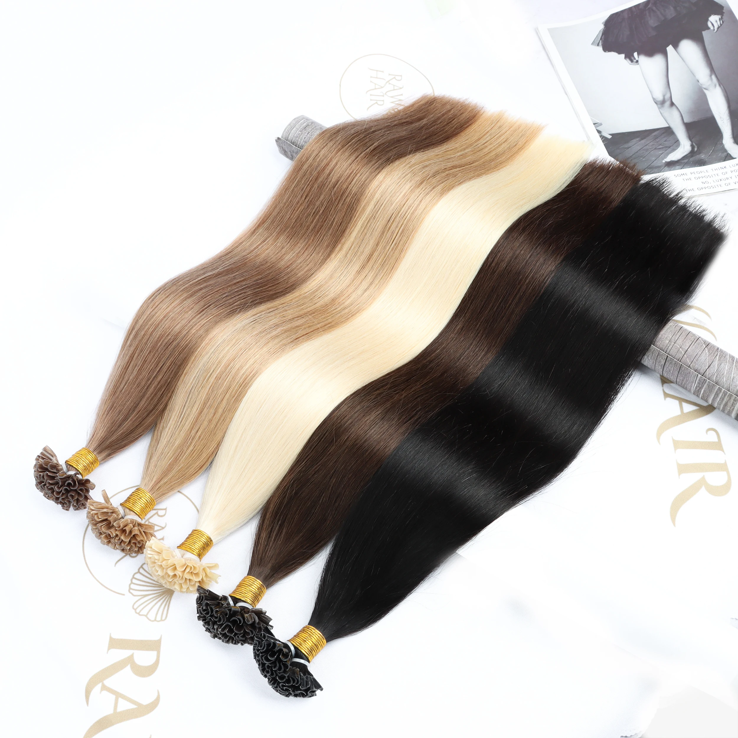 Wholesale No Tangle Keratin Hair Extension Raw Virgin Human Hair Russian Double Drawn k tip u tip hair extensions