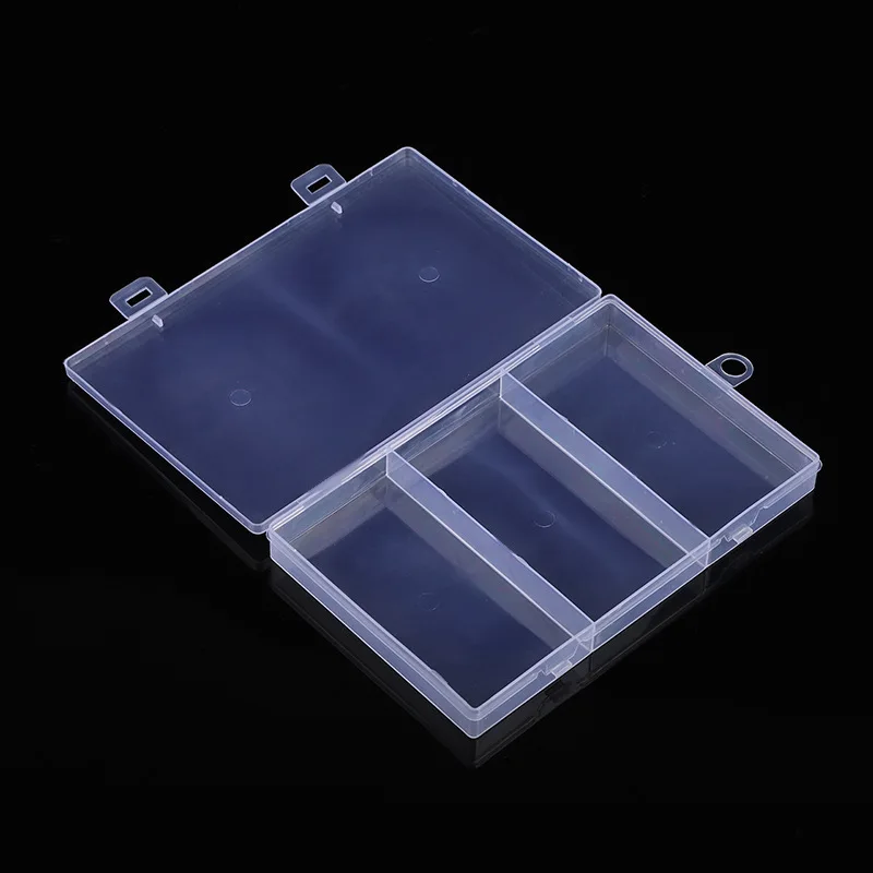 Transparent plastic 3-compartment box rectangular jewelry tool with fish hook sample parts box head fishing gear packaging
