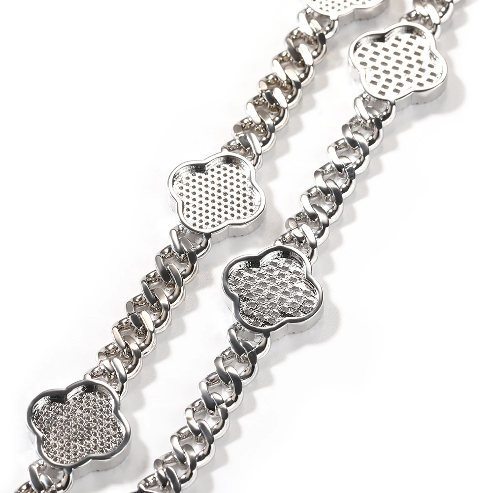 Classic Lucky Four Leaf Clover 9mm Miami Cuban Link Chain Bracelet Hip Hop Anklet Women Men Jewelry